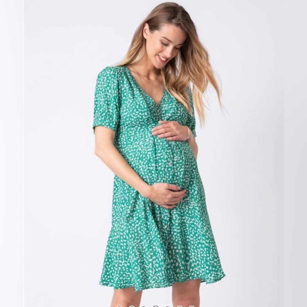 Seraphine Green Printed Maternity Dress Size 4